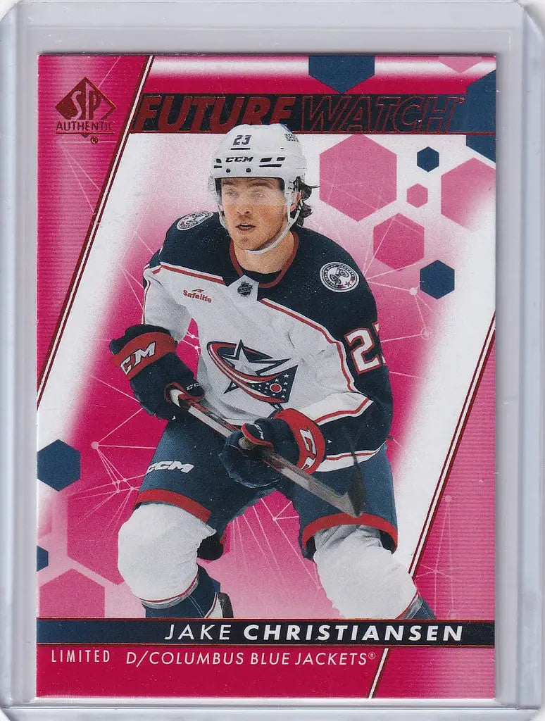 Hockey trading card of Jake Christiansen, Columbus Blue Jackets from Upper Deck SP Authentic