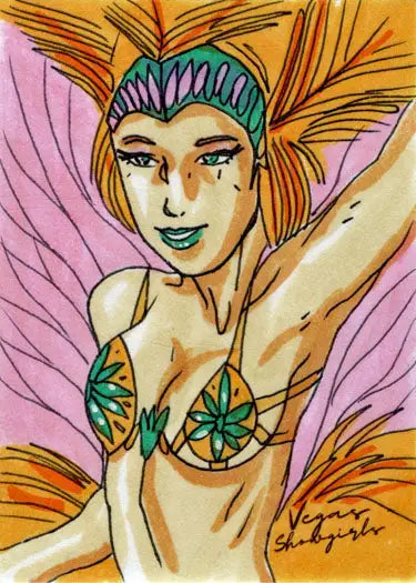 Colorful fairy-like figure illustration on 2022 Jaime Lopez Sketch Card trading card