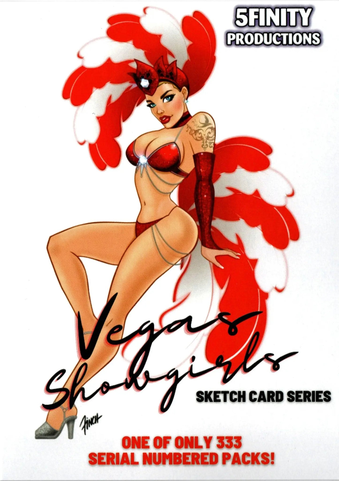 5finity Vegas Showgirls Sketch Card from 2022 card pack featuring vibrant showgirl art