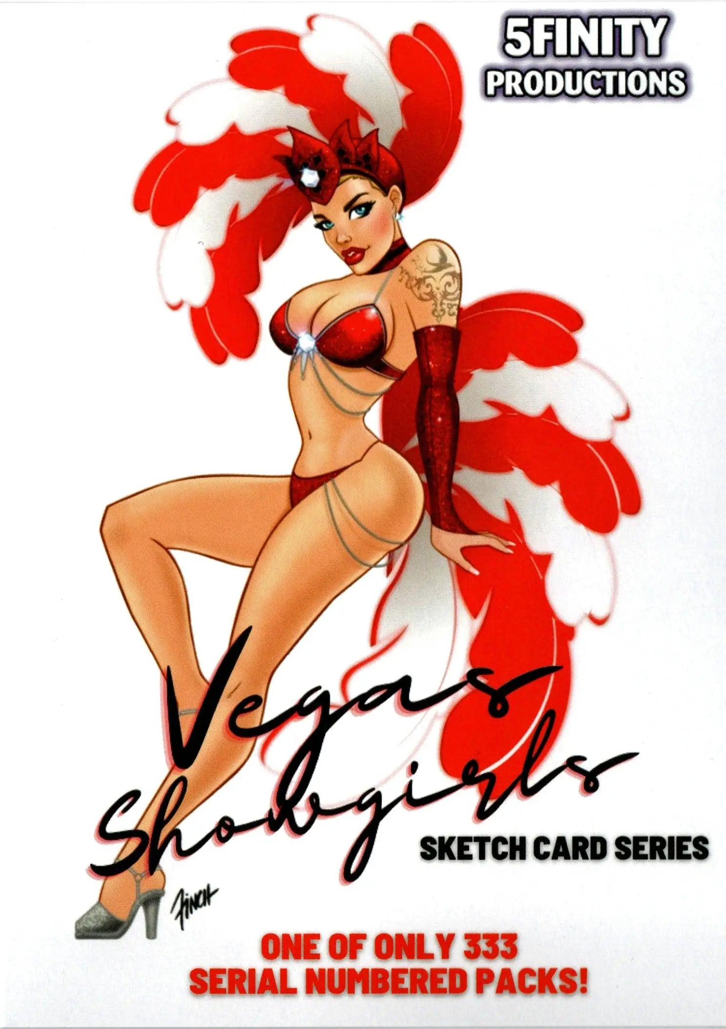 5finity Vegas Showgirls Sketch Card from 2022 card pack featuring vibrant showgirl art