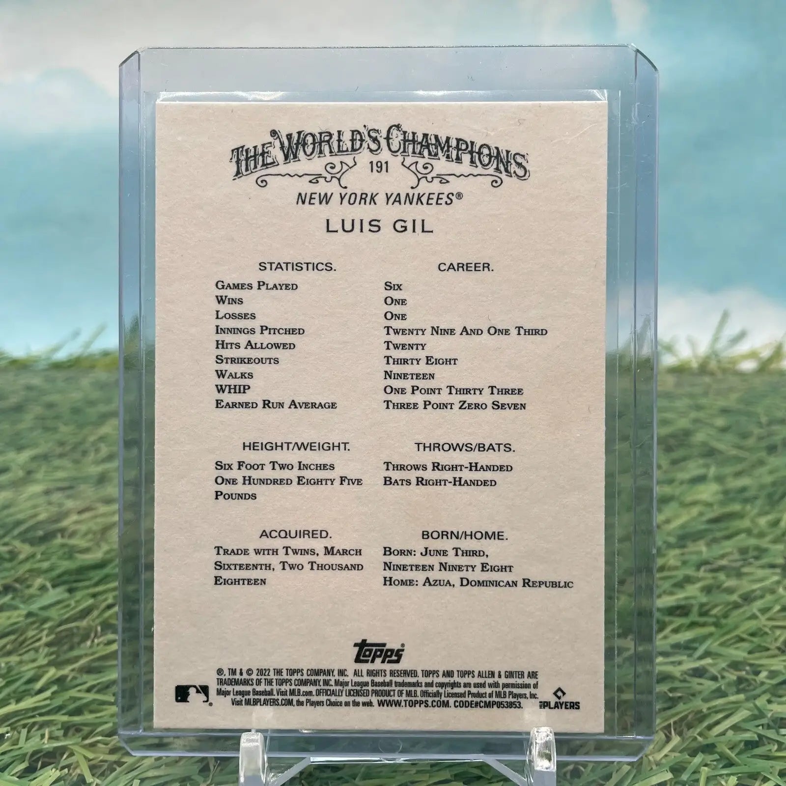 2022 ALLEN & GINTER LUIS GIL ROOKIE CARD #191 ’2024 ROOKIE OF THE YEAR’ YANKEES - Baseball Card Single