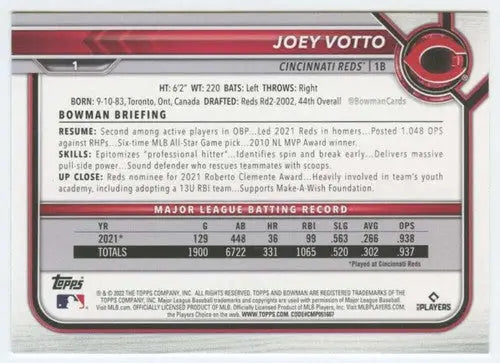 2022 Bowman #1 Joey Votto NM-MT Reds ID:42007 - Baseball Card Single