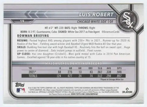 2022 Bowman #19 Luis Robert NM-MT White Sox ID:42011 - Baseball Card Single