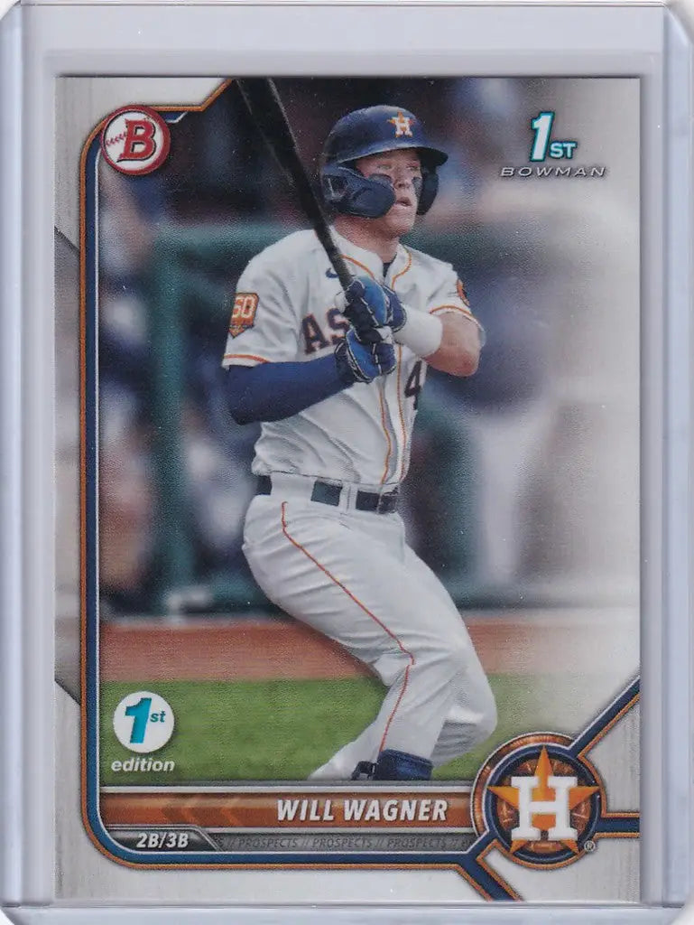 Baseball card of Will Wagner batting for the Houston Astros in Bowman 1st Edition