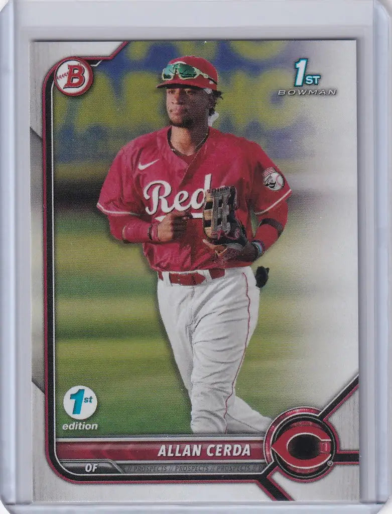 Baseball card of Allan Cerda in Reds jersey from Bowman 1st Edition