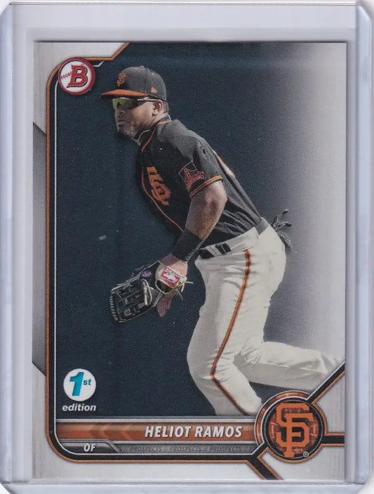 Baseball card of Heliot Ramos San Francisco Giants in pitching stance from Bowman 1st Edition