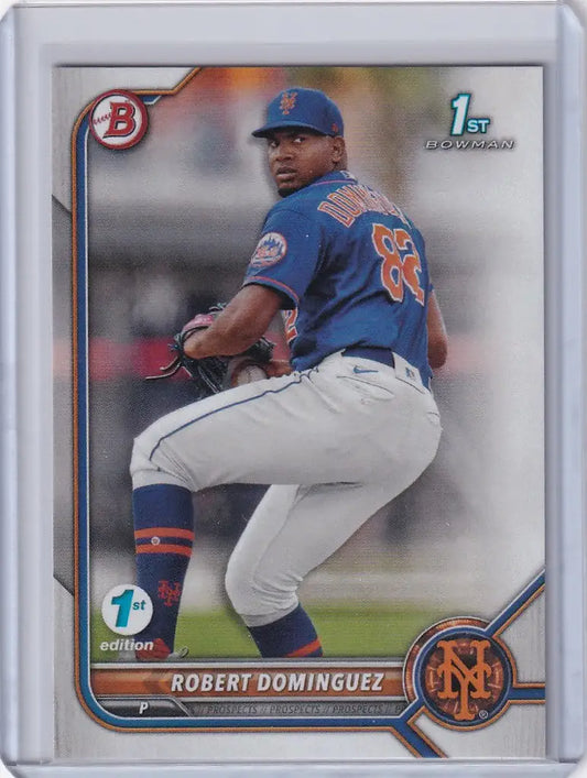 Baseball card of New York Mets pitcher Robert Dominguez from 2022 Bowman 1st Edition
