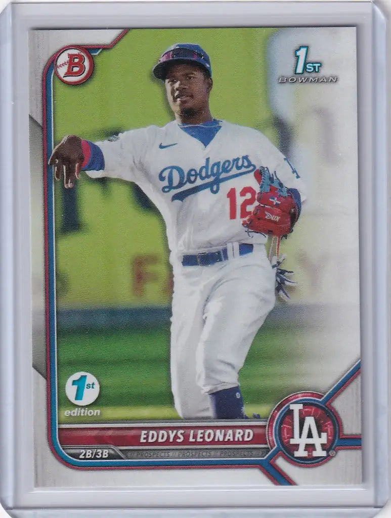 Baseball card of Eddys Leonard, Los Angeles Dodgers, from 2022 Bowman 1st Edition
