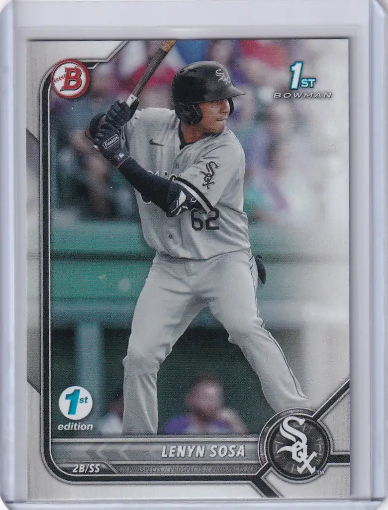 Baseball card of Lenyn Sosa Chicago White Sox in batting stance from Bowman 1st Edition