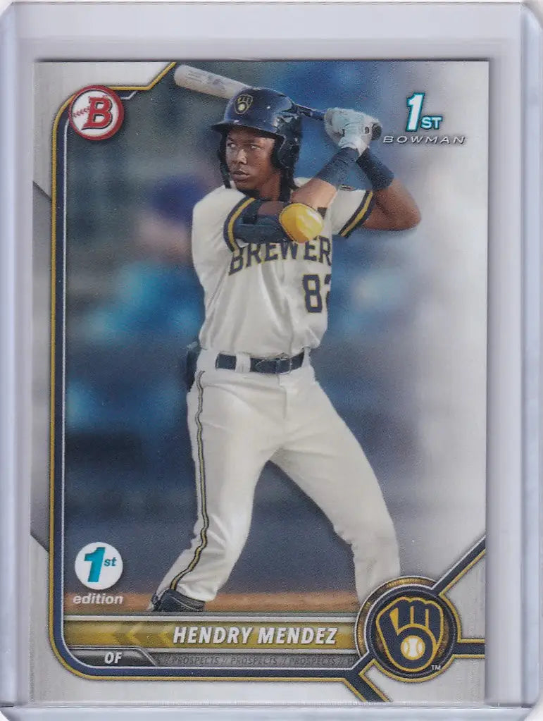 Baseball card of Hendry Mendez Milwaukee Brewers in batting stance from Bowman 1st Edition