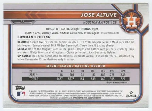2022 Bowman #35 Jose Altuve NM-MT Astros ID:42018 - Baseball Card Single