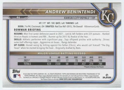 2022 Bowman #46 Andrew Benintendi NM-MT Royals ID:42024 - Baseball Card Single