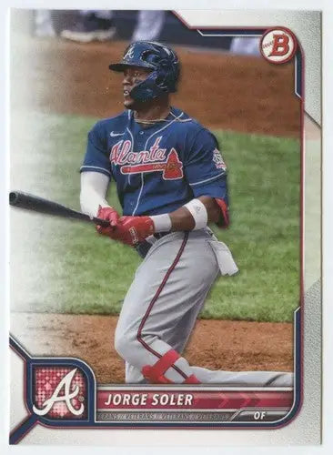 Original gloss baseball card featuring Jorge Soler NM-MT from 2022 Bowman Braves