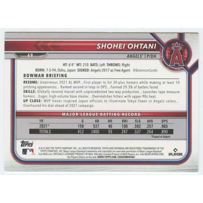 2022 Bowman #68 Shohei Ohtani NM-MT Los Angeles Angels Baseball Card