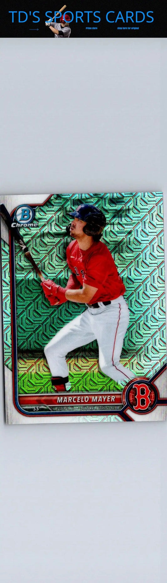 Baseball card of Marcelo Mayer Chrome Prospects Mojo Refractors from 2022 Bowman
