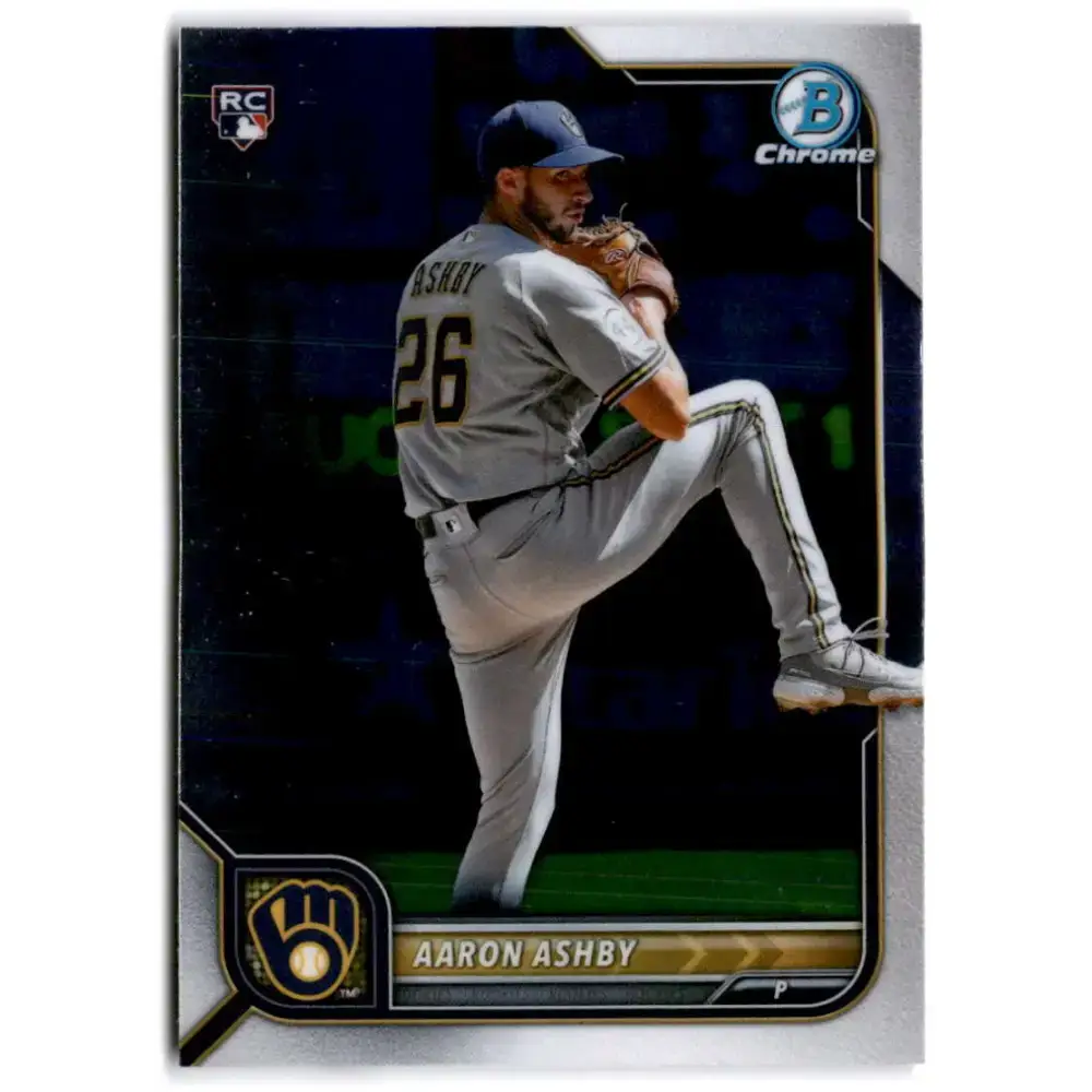 2022 Bowman Chrome #33 Aaron Ashby NM-MT RC Rookie Milwaukee Brewers Baseball Card - Baseball Card Single