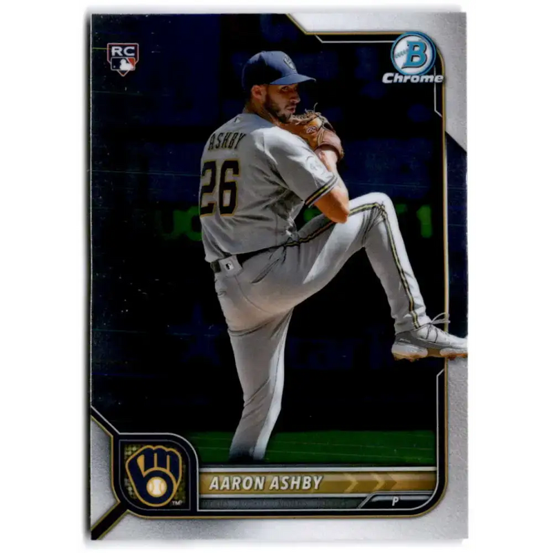 2022 Bowman Chrome #33 Aaron Ashby NM-MT RC Rookie Milwaukee Brewers Baseball Card - Baseball Card Single