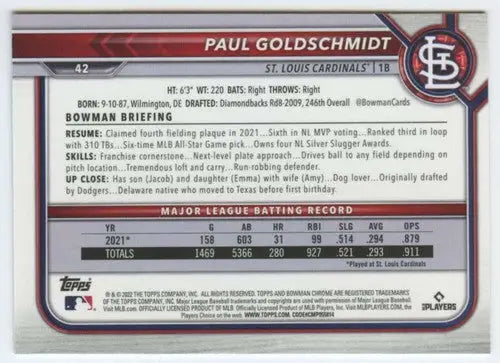 2022 Bowman Chrome #42 Paul Goldschmidt NM-MT Cardinals ID:52510 - Baseball Card Single