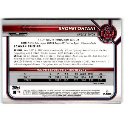 2022 Bowman Chrome #71 Shohei Ohtani NM-MT Los Angeles Angels Baseball Card