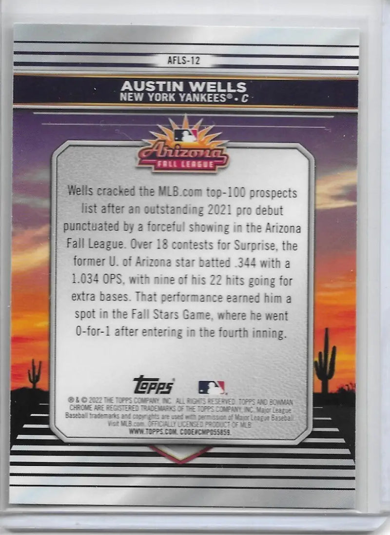 2022 Bowman Chrome Austin Wells Arizona Fall League AFLS-12 Yankees (113) - Baseball Card Single