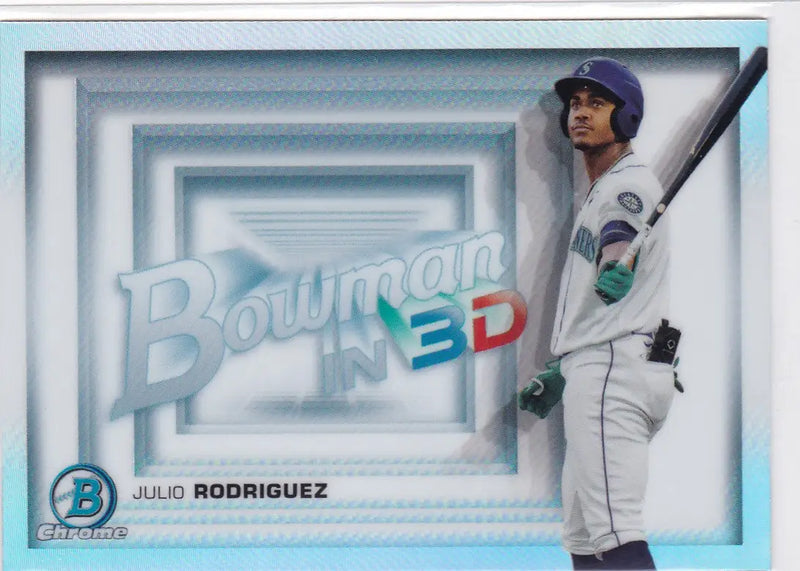 Baseball card of Julio Rodriguez from the Seattle Mariners in 2022 Bowman Chrome