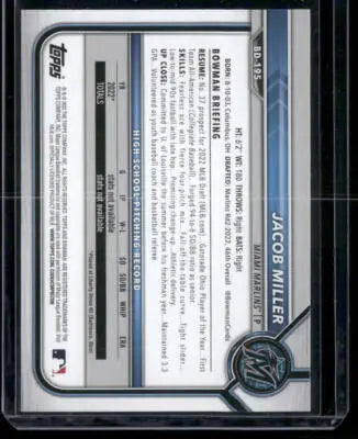 2022 Bowman Chrome Jacob Miller #BD-195 Purple 1st Bowman Baseball - Baseball Card Single