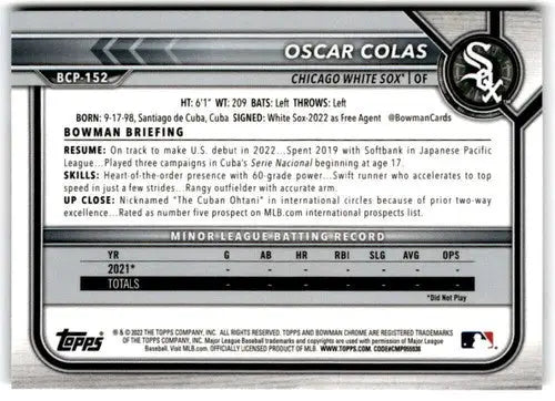 2022 Bowman Chrome Mega Box Mojo Refractor #BCP-152 Oscar Colas NM-MT W ID:52500 - Baseball Card Single