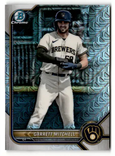 Garrett Mitchell baseball card from 2022 Bowman Chrome Mega Box Mojo Refractor