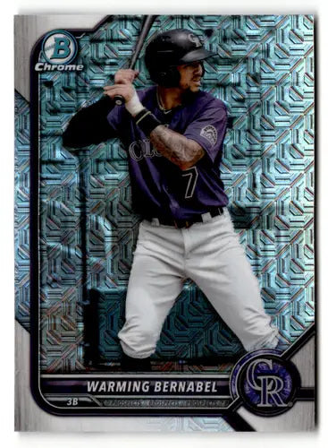 Baseball card from 2022 Bowman Chrome Mega Box Mojo Warming Bernabel NM