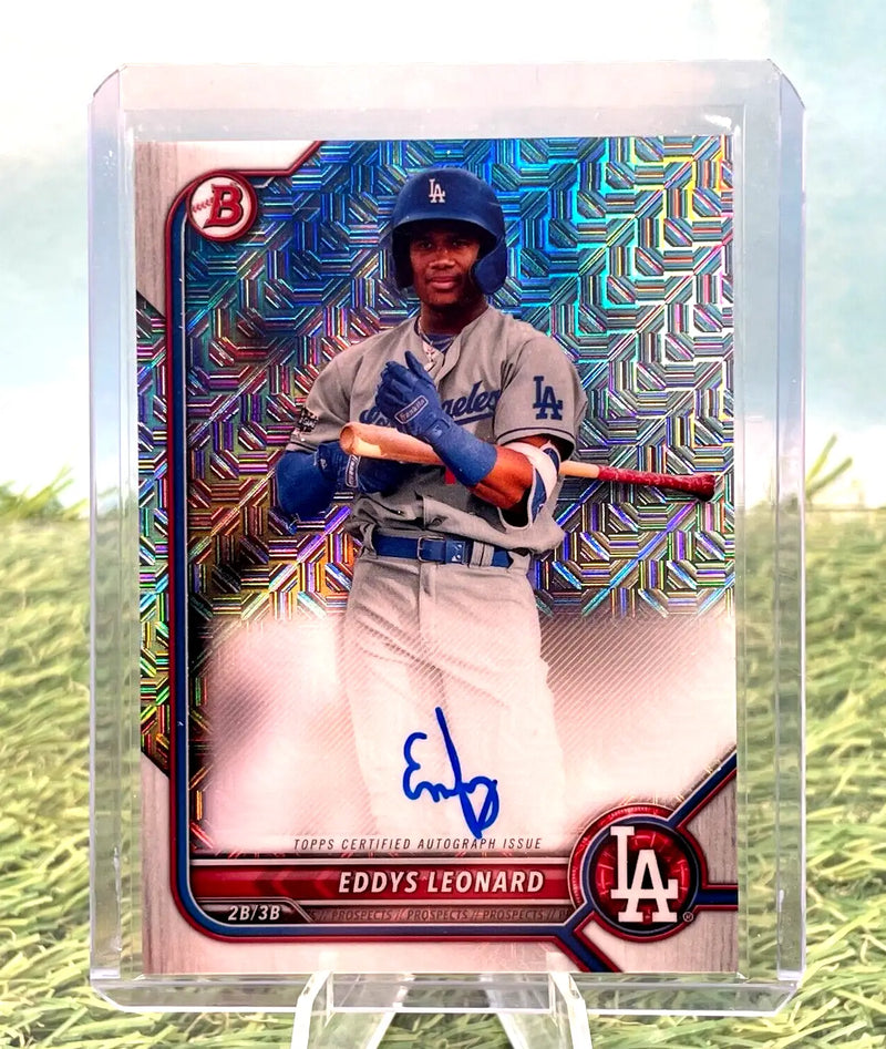 Eddys Leonard autographed baseball card from 2022 Bowman Chrome Mega Los Angeles Dodgers