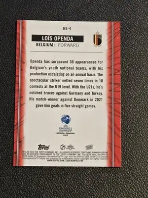 2022 Bowman Chrome Road to UEFA U21 Euros #HS-4 Lois Openda Home Strip Hopefuls - Soccer Card Single