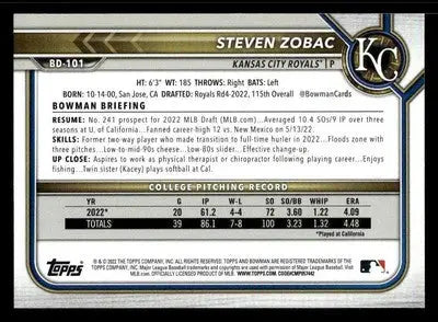 2022 Bowman Draft 1st Edition #BD-101 Steven Zobac - Baseball Card Single