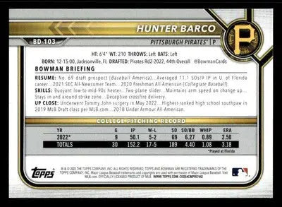 2022 Bowman Draft 1st Edition #BD-103 Hunter Barco - Baseball Card Single