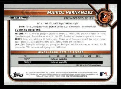 2022 Bowman Draft 1st Edition #BD-106 Maikol Hernandez - Baseball Card Single