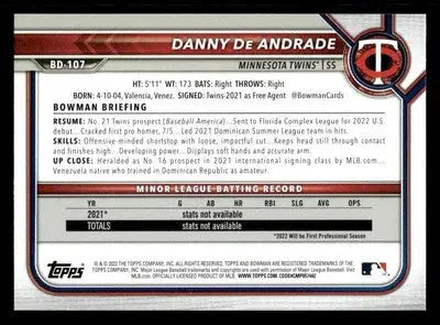 2022 Bowman Draft 1st Edition #BD-107 Danny De Andrade - Baseball Card Single