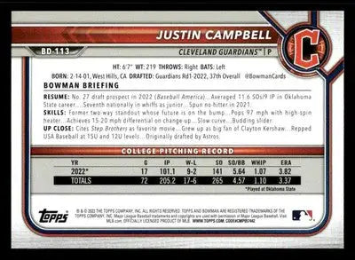 2022 Bowman Draft 1st Edition #BD-113 Justin Campbell - Baseball Card Single