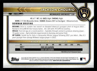 2022 Bowman Draft 1st Edition #BD-115 Jackson Chourio - Baseball Card Single