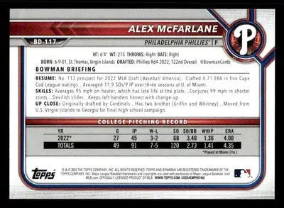 2022 Bowman Draft 1st Edition #BD-117 Alex McFarlane - Baseball Card Single