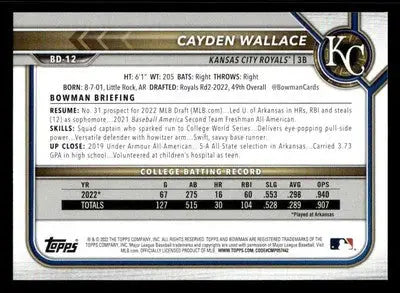2022 Bowman Draft 1st Edition #BD-12 Cayden Wallace - Baseball Card Single