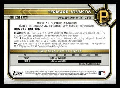 2022 Bowman Draft 1st Edition #BD-130 Termarr Johnson - Baseball Card Single