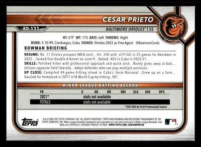 2022 Bowman Draft 1st Edition #BD-133 Cesar Prieto - Baseball Card Single