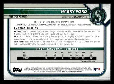 2022 Bowman Draft 1st Edition #BD-137 Harry Ford - Baseball Card Single
