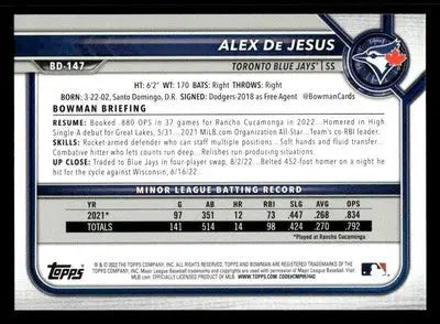 2022 Bowman Draft 1st Edition #BD-147 Alex De Jesus - Baseball Card Single