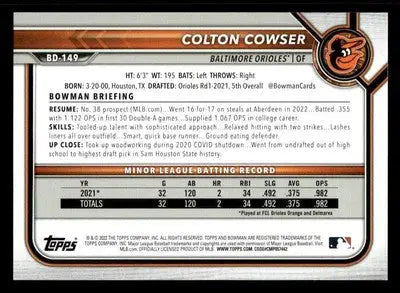 2022 Bowman Draft 1st Edition #BD-149 Colton Cowser - Baseball Card Single
