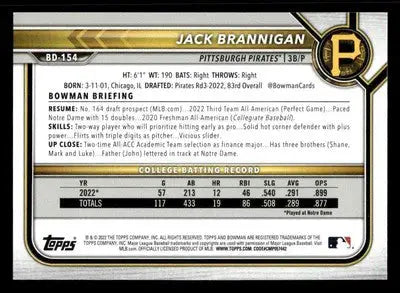 2022 Bowman Draft 1st Edition #BD-154 Jack Brannigan - Baseball Card Single