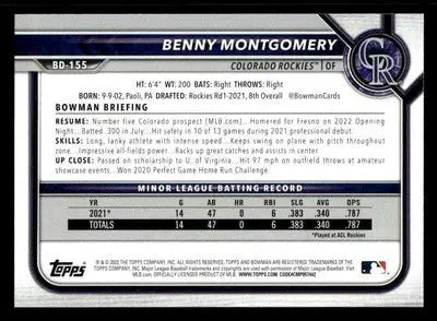 2022 Bowman Draft 1st Edition #BD-155 Benny Montgomery - Baseball Card Single