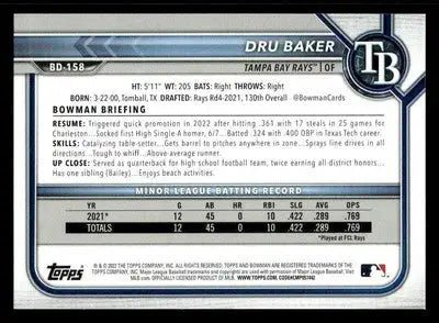 2022 Bowman Draft 1st Edition #BD-158 Dru Baker - Baseball Card Single