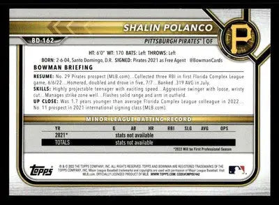 2022 Bowman Draft 1st Edition #BD-162 Shalin Polanco - Baseball Card Single
