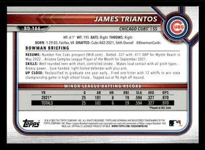 2022 Bowman Draft 1st Edition #BD-166 James Triantos Sky Blue - Baseball Card Single