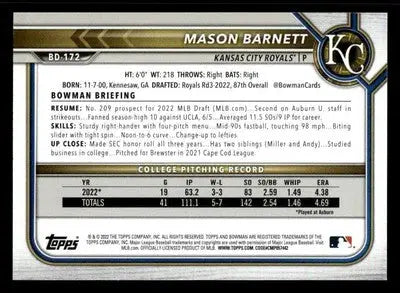 2022 Bowman Draft 1st Edition #BD-172 Mason Barnett Sky Blue - Baseball Card Single